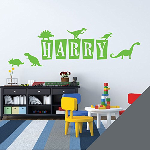 Personalised Name - Dinosaurs, T-Rex, Apatosaurus, Jurassic Era - Children's Bedroom Vinyl Wall Decal Sticker [Medium] [Dark Grey]