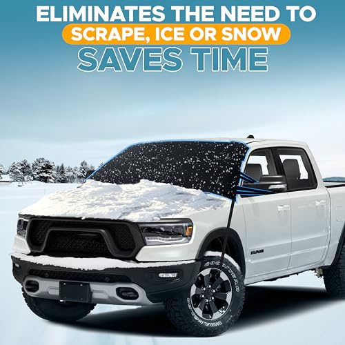 Image of EcoNour Truck Windshield Snow Cover for Dodge Ram 1500-4000 (1994-2025) | 600D Oxford Car Cover for Snow and Ice Protection | Heavy-Duty Car Snow Cover | Ram Truck Accessories for Ice,Winter,Frost