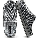 ONCAI Slipper for Men with Arch Support,Cotton-Blend Memory Foam House Slippers for Men Warm Strips Plush Wool-like Clogs with Rubber Sole Grey Size 10