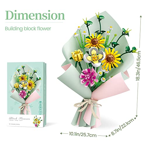 Sheview Flower Bouquet Building Sets, Artificial Flowers With Sunflower,Crafts For Adults, Home Décor, Botanical Collection,Graduation Flower Gifts For Her & Him, Mother,Father,Friends (439 Pcs) #TOP1