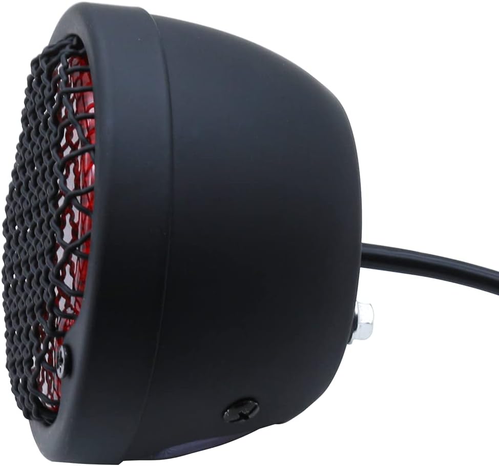 FATECIM Round Motorcycle LED Tail Light Rear Brake Stop Light Red Lens Grille Ribbed Integrated License Plate Lamp for Harley Sporster Bobber Chopper Cruiser Honda Yamaha Suzuki Kawasaki Black