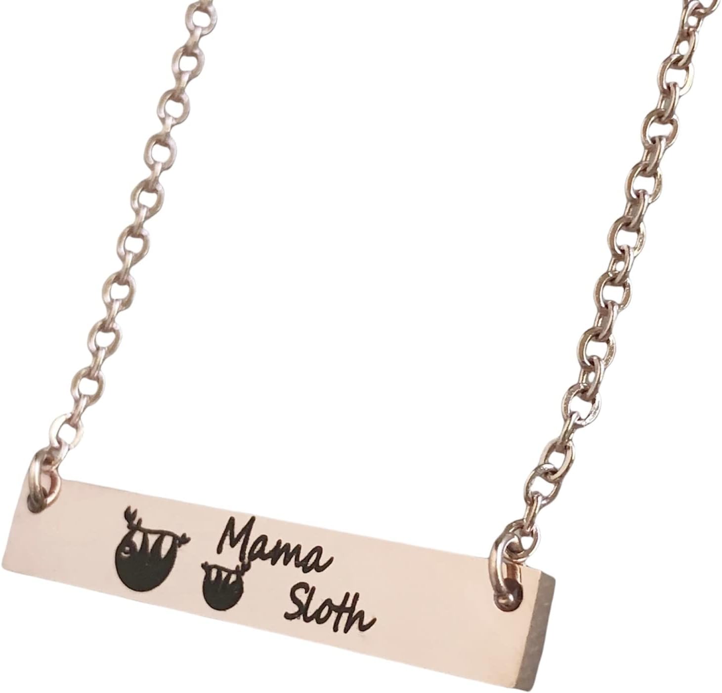 Mama Sloth Jewelry for Women Mother's Horizontal Bar Necklace, Gift for Her - Choose Silver, Rose Gold or Yellow Gold in 16, 18, or 20 inch