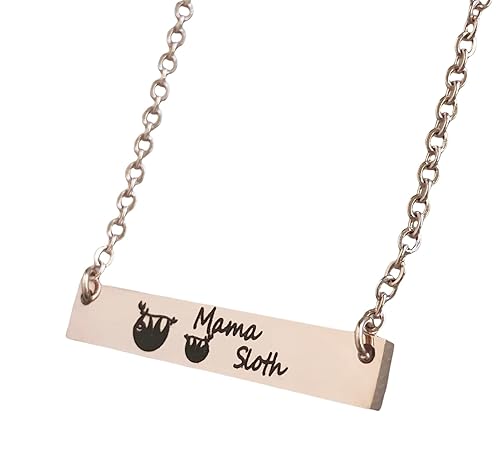 Mama Sloth Jewelry for Women Mother's Horizontal Bar Necklace, Gift for Her - Choose Silver, Rose Gold or Yellow Gold in 16, 18, or 20 inch