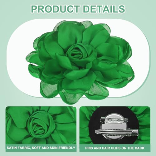 Image of M METERXITY Rose Flower Brooches and Pins for Women, Lapel Pins Dainty Satin Fabric Big Camellia Hair Flowers Clips for Wedding /Parties /Clothes /Jewelry
