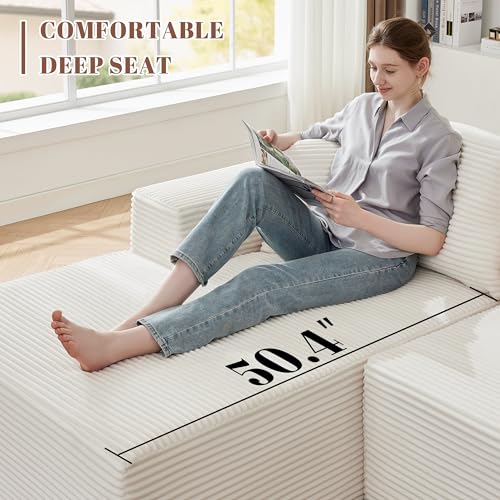 110” Cloud Sectional Couch, Modular Sectional Sofa for Living Room, Boneless Sofa with Deep Seat, Comfy Fluffy Couch with L-Shaped Chaise, No Assembly Required (Left-Facing Chaise, Beige)