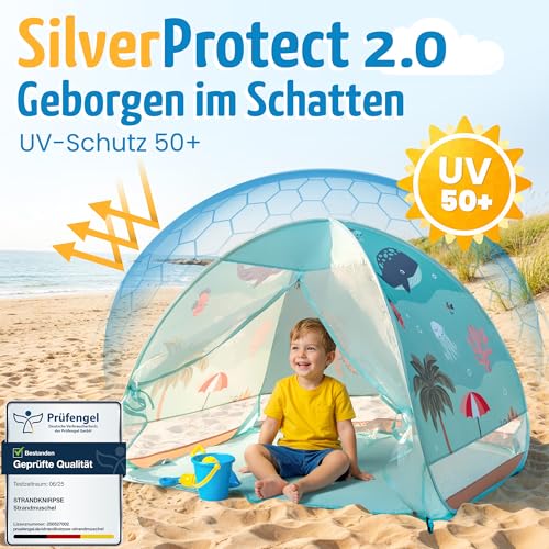 Strandknirpse® Strandmuschel mit UV Schutz 50+ für Kinder Baby Babys Kleinkinder Strandzelt Pop-Up pop up Windschutz Strand Zelt mit Tragetasuche und Heringe Sonnenschutz klein (UnderwaterLife)