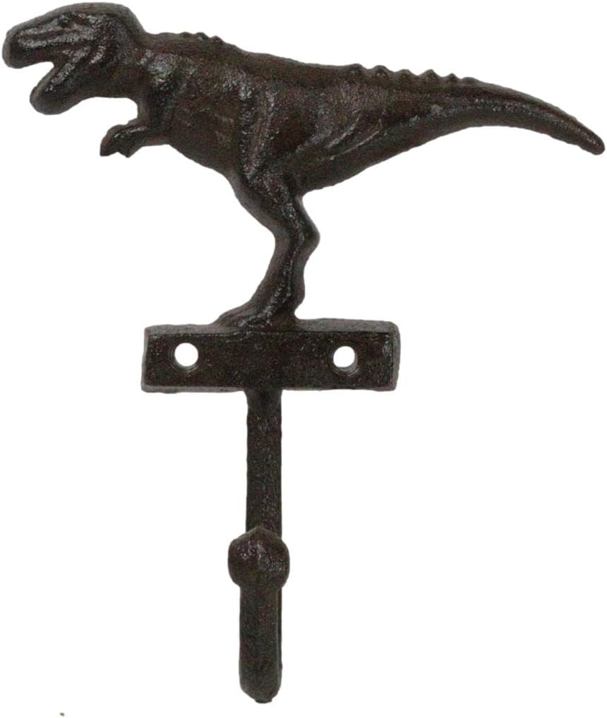 Ebros Gift Pack of 3 Cast Iron Vintage Rustic Prehistoric Jurassic Era Tyrannosaurus Rex Dinosaur Wall Key Leash Hook Holder Multi-Purpose Hanger Organizer Hooks