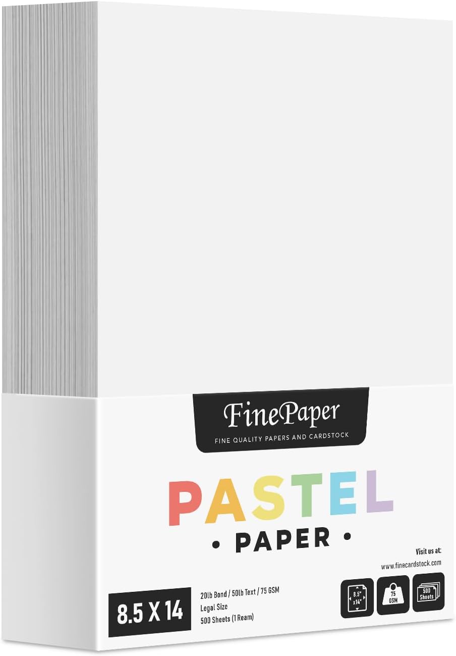 Gray Pastel Color Paper – Great for Arts and Crafts and Stationery Printing – 8.5 x 14" (Menu/Legal Size) – 20lb Bond / 50lb Text / 75GSM – Copy, Writing and Printer Paper – 500 Sheets per Pack