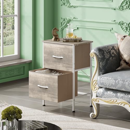 image for WLIVE Night Stand, Greige Nightstand with 2 Fabric Drawers, Small Dres