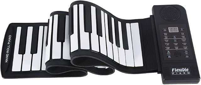 Portable Rollup Piano, 61 Keys, Soft Flexible Foldable Electronic Keyboard, with External Power Adapter, for Children and Beginners