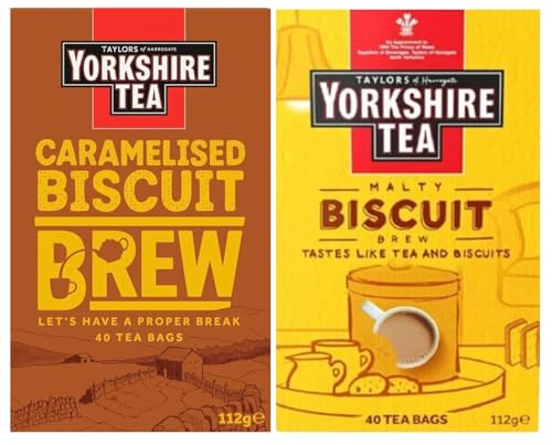 Yorkshire Tea Variety Pack x40 Tea Bags, Flavours Inc. Malty Biscuit Brew and Caramelised Biscuit Brew (Pack of 2, Total 80 Tea Bags)