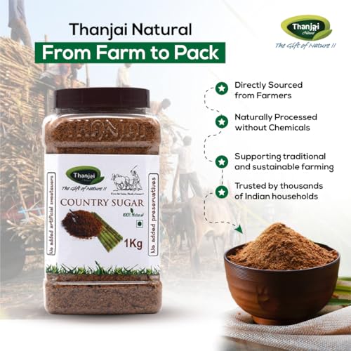 Image of Thanjai Natural 10kg Jar Sugarcane Jaggery Powder /Country Brown Sugar /Naatu Sakkarai - Organically Processed 100% Natural (10kg Jar)