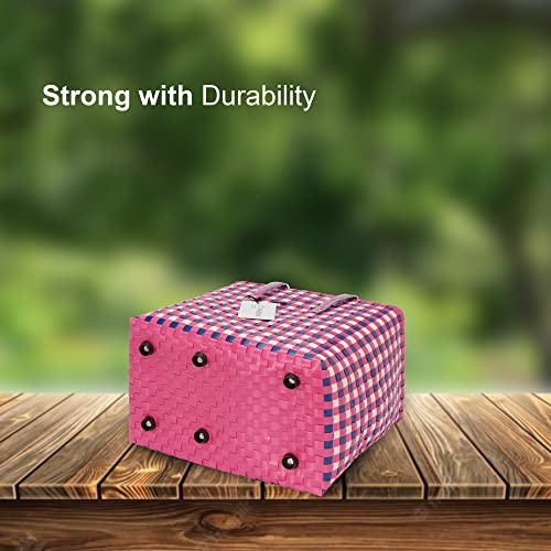 Image of Arnavira Handmade Multipurpose with Lid 20L Used as Lunch Lunch Bag Tiffin Bag for Office,School & Travel (32x20x30) (Pink White, X Large)