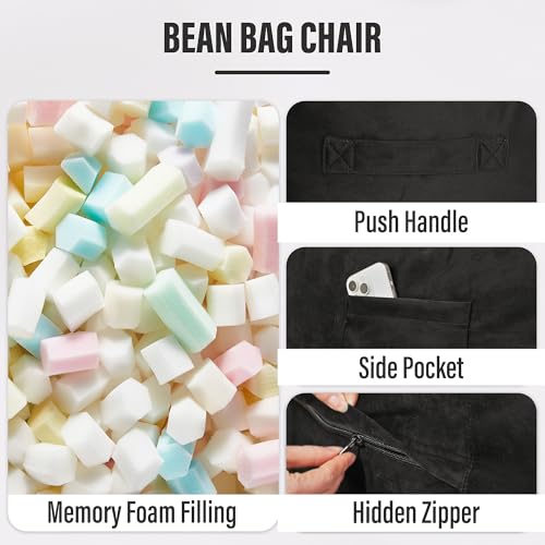 HABUTWAY Bean Bag Chair: Giant 6' Memory Foam Furniture Bean Bag Chair with Microfiber Cover - 6Ft,Black