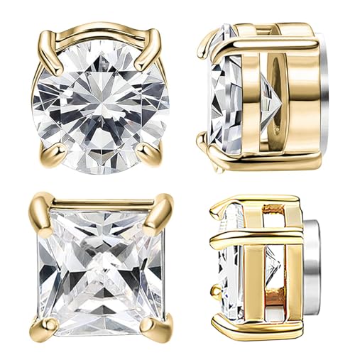 NEWITIN 2 Pairs Stainless Steel Magnetic Stud Earrings for Men Clip on Earring Magnetic Earring Unisex Non Piercing CZ Magnet Studs Diamond Earrings for Women Men