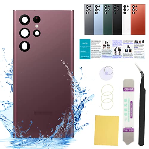 UooFide Compatible for Samsung Galaxy S22 Ultra Rear Back Cover Replacement Glass 6.8-Inches SM-G908 All Carriers with Installation Manual + Repair Tool Kit (Burgundy)
