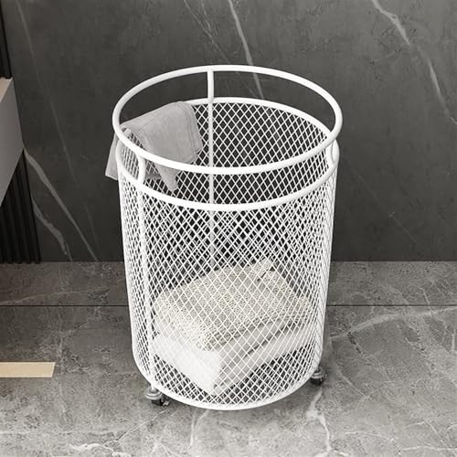 Panier à linge en fil métallique à roulettes bac blanc robuste