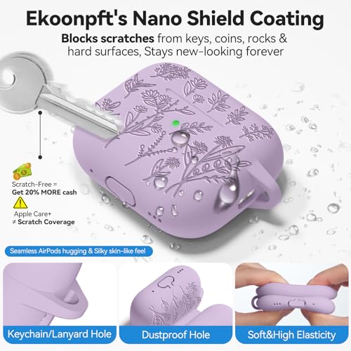 Image of for AirPods Pro 2 Case, Ekoonpft Silicone AirPod Pro Cases with 3-in-1 Cleaning Kit & Keychain, Flower Engraved Cover for Apple AirPods Pro 2nd /1st Generation, Shockproof & Anti-Scratch
