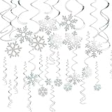 Juvale 30-Pack of Snowflake Party Decorations - Hanging Christmas Whirl Decorations, Festive Decorfor Xmas Season, Winter Wonderland Parties, Silver