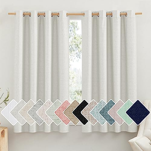 NICETOWN 100% Absolutely Blackout Linen Curtains with Thermal Insulated White Liner, Ivory, 52" W x 45" L, Set of 2, Burlap Textured Textured Linen Lo