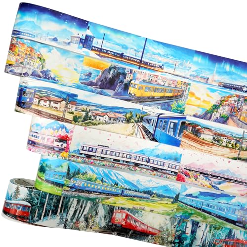 AuriicLeaf Train Scenery Washi Tape Set – 6 Rolls Travel