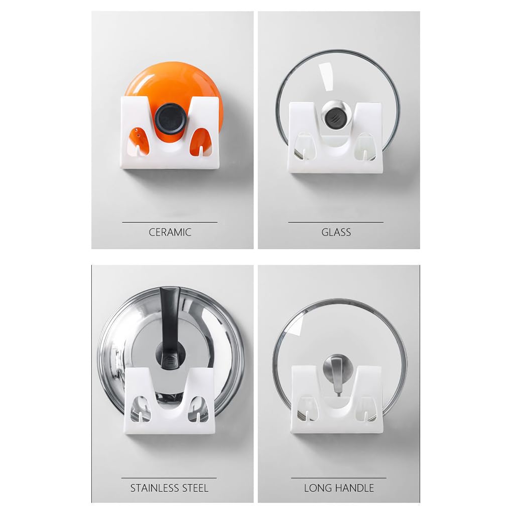 Juego de 10 soportes para tapas de ollas, autoadhesivos, para colgar en la pared, espátulas para colgar en el hogar, herramienta de cocina, estante sin perforaciones, color blanco