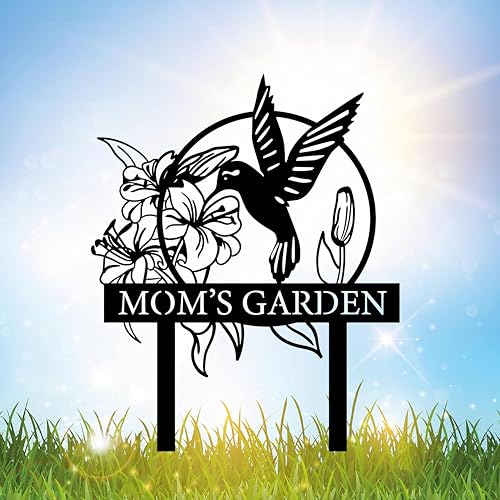 Custom Hummingbird Metal Garden Decor Personalized Bird with Stakes Garden Sign Flower Design Personalized Garden Sign Custom Garden Name Sign Home Gift Large Outdoor Decor Patio Decor