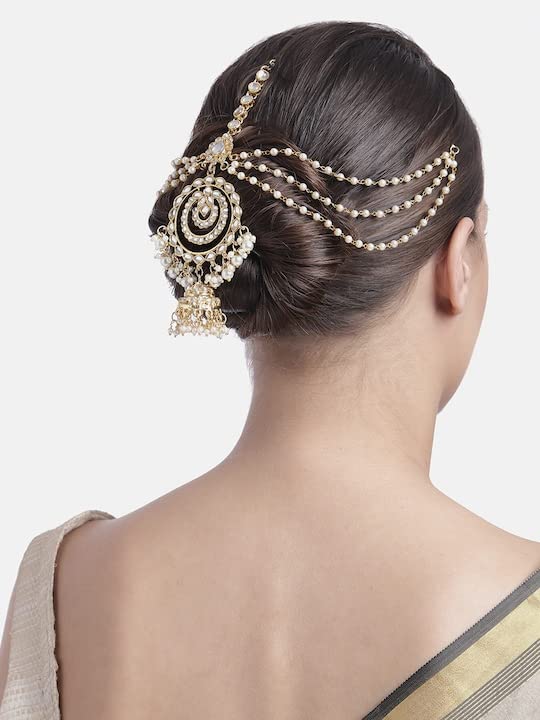 Plated Kundan and Pearl Studded Hair Braid Pin Choti