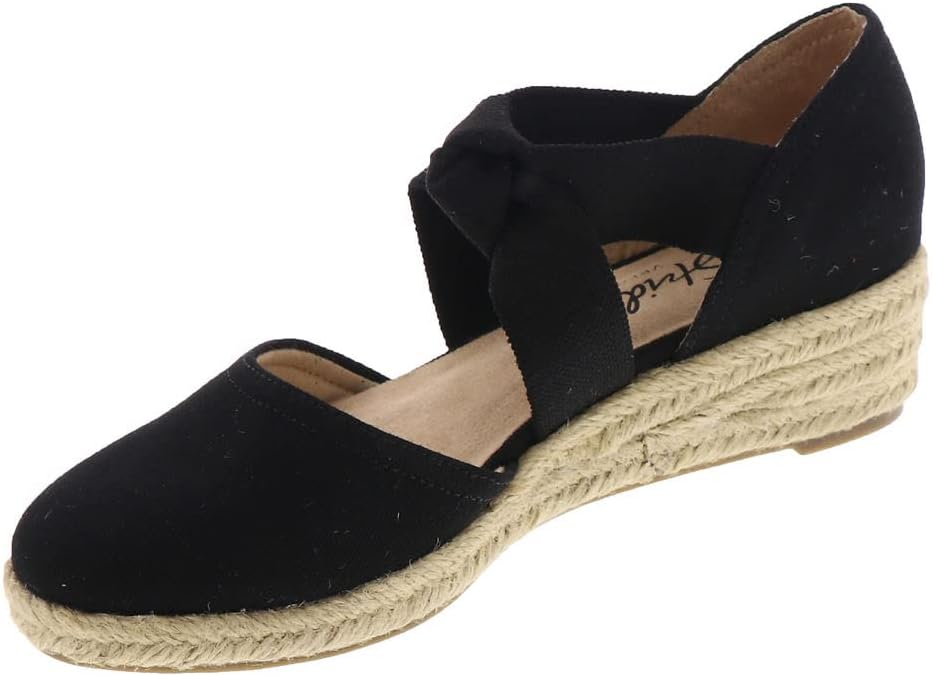LifeStride Womens Kascade Espadrille Wedge Mary Jane Flat, Black, 7.5 US