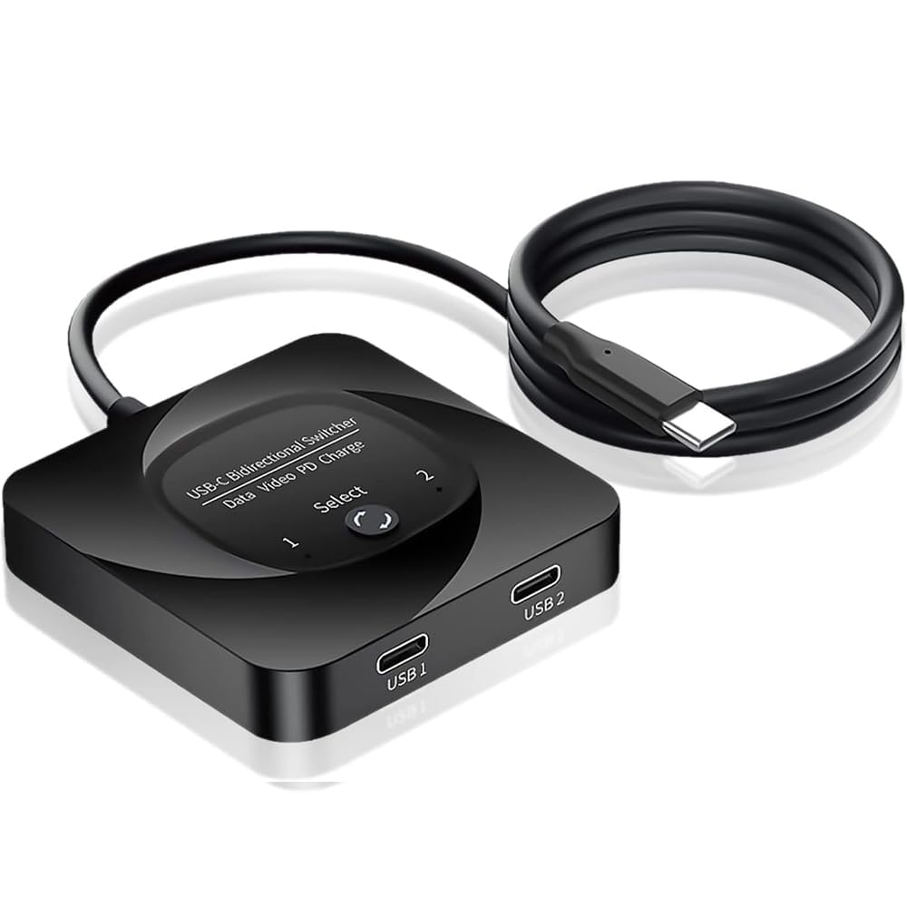 USB C Switcher, USB3.1 Type C Switch Selector, USB C Splitter 2 in 1 Out, 8K 60Hz HD 10Gbps Data Transfer 100W Charging, Plug and Play, with Power Indicator
