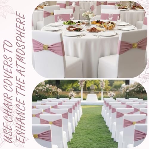 Hahafelt 100 Pack Chair Sashes, Spandex Chair Bows for Party, Dusty Pink by Hahafelt - Used condition - Image 6