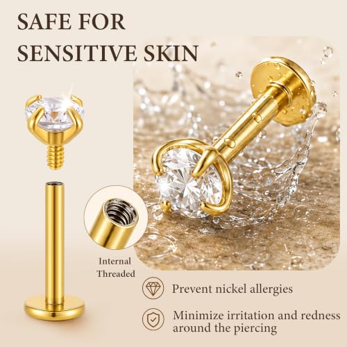 FIRSTGIFT Gold Silver Flat Back Stud Earrings for Women 16G 18G - image 5