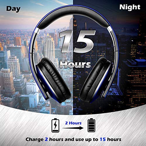 Image of August EP650 Bluetooth Wireless Over-Ear Headphones - Blue | aptX Low Latency, NFC, Multipoint Pairing, Wired Option, Built-in Microphone, Audio EQ