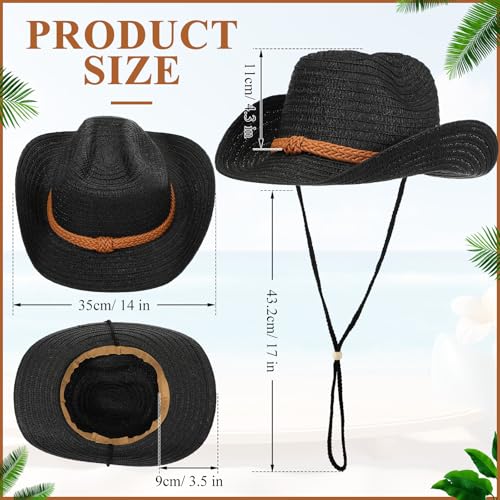 Image of JaGely 12 Pcs Straw Cowboy Hats for Women Men, Wide Brim Summer Hat Bulk Sun Protection for Western Themed Party