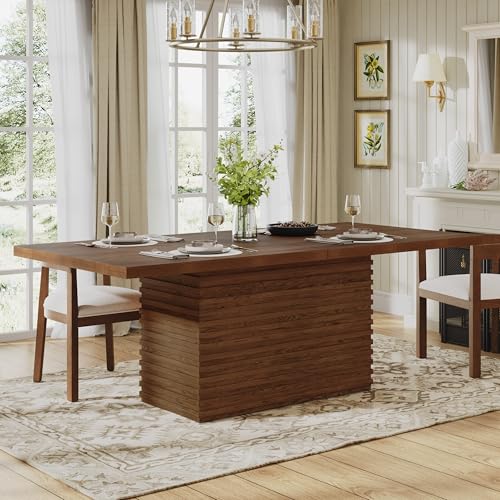 Rectangular Dining Table for 6-8 People, 84 in Long Kitchen Table with Sturdy Wooden Base & Walnut Finish