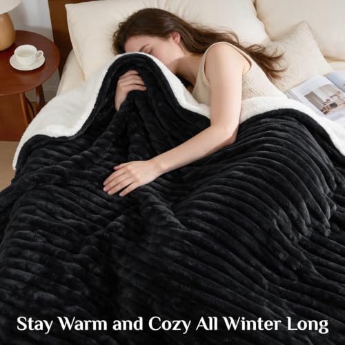 Image of BEDELITE Soft Sherpa King Blanket for Couch, Fluffy Gift, Black, 104x90