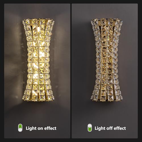 Image of Crystal Wall Sconces,Modern Wall Light Fixtures,Luxury Indoor Gold Wall Lamp for Living Room Bedroom Bathroom Hallway Doorway Stairway,Bedside,Tricolor Vanity Lighting Fixture