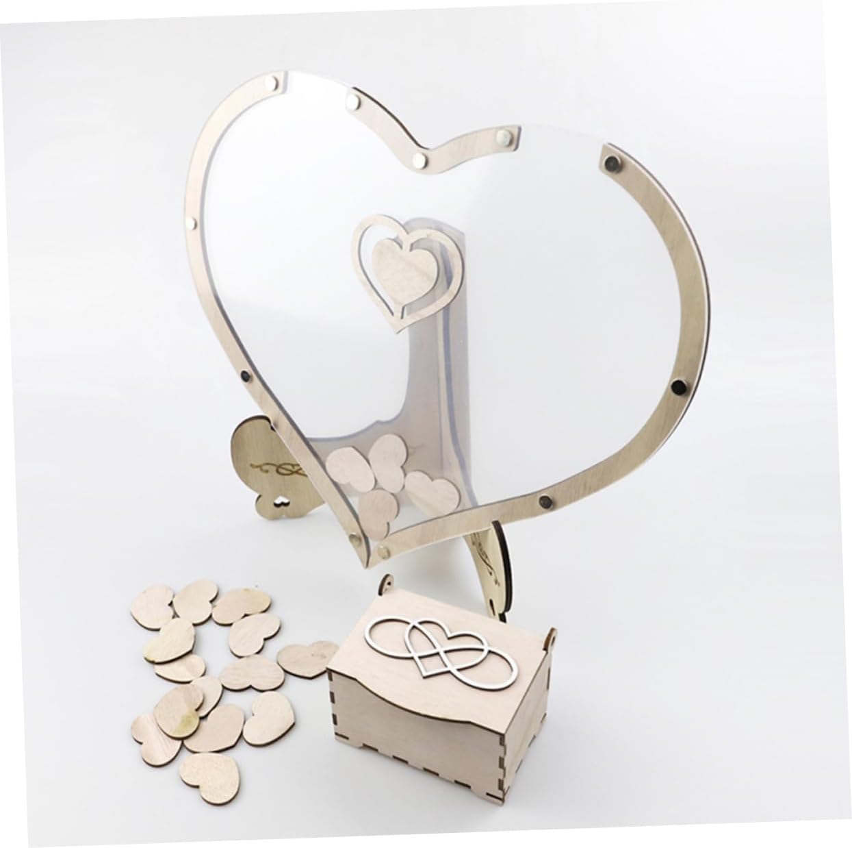 Unomor 1set Wooden Guestbook for Wedding Reception Heart-Shaped Sign Board Pen for Engagements Anniversaries and Celebrations Rustic Wedding Decor for Guests to Share Memories