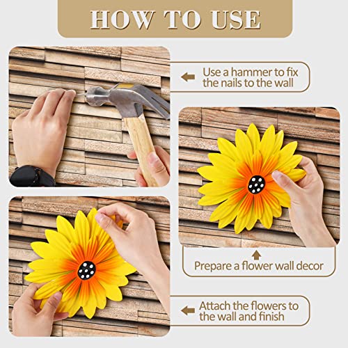 Yungeln 6 Pcs Metal Flowers Wall Decor Daisy Wall Decor Large Metal Flowers Wall Art Colorful Wall Sculptures Hanging Decorations For Living Room,Bathroom,Garden,Fence,Porch Patio Wall thumb #4
