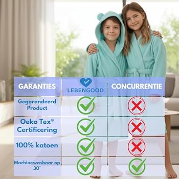LEBENGOOD Badjas voor kinderen, meisjes, uniseks, kinderen met oren, 100% katoen, Oeko-Tex®, 2 zakken, riem, capuchon, badjassen en jongens, meisjes, tieners, Hemel, 3-4 jaar