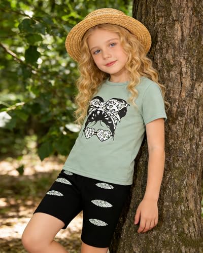 Image of OLMRJKD Kid Toddler Girl Clothes Summer Short Sleeve Figure Graphic Tee Shirt + Shorts Summer Outfits Set