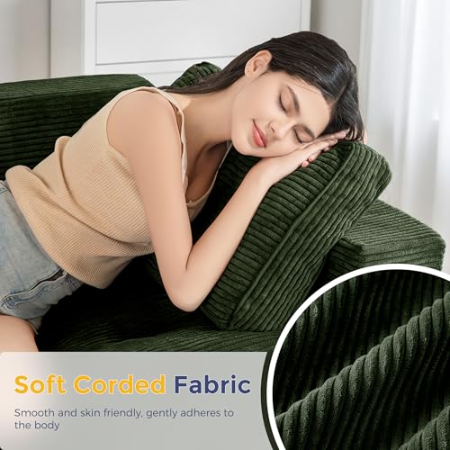 Image of MAXYOYO Loveseat Sofa Couch, Upholstered Bean Bag Chair Cloud Seat for Adults, Boneless Couch with Cushion & Pillows, Sofa in A Box, No Assembly Required, Corded Dark Green, 2-Seat