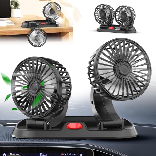 QYCHHJ Car Fan Auto Cooling Fan Dual Head USB Fan for Car Portable Vehicle Cooling Fan 3 Speeds, 360° Rotation for Car Dashboard, SUV/RV/Truck/Sedan/Cruise/Office, USB Powered