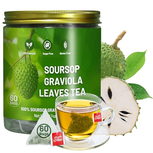 60 Premium Soursop Tea Bags - Pure Graviola Leaves, Herbal Soursop Leaf Tea, Guanabana Natural Teaï½œCaffeine-Freeï½œDaily Enjoyment, Corn Fiber Sachets, Jar Packed