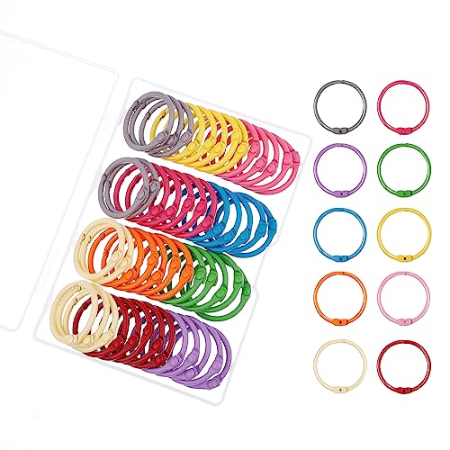 Image of Antner 50PCS Metallic Binder Rings 1 Inch Colorful Loose Leaf Rings for Index Cards, Metal Steel Book Rings Keychain Key Rings Notebook Rings for School Office Home, 10 Colors