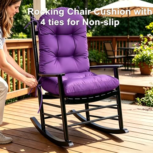 Image of QILLOWAY Outdoor High Back Chair Cushion for Adirondack, All Weather Rocking Chair Cushions Thick Padded Replacement for Patio Furniture Set of 2,Purple