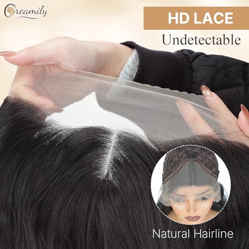 Image of Creamily 13x3 HD Synthetic Lace Front Wig,Pre Plucked Glueless Straight Wigs Natural,Heat Resistant Black Wig Soft Lightweight Synthetic Hair for Protective Styling Daily Wear
