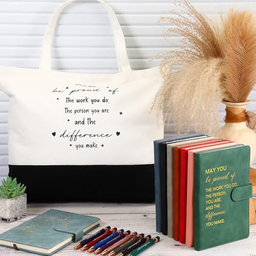 Image of Paterr Thank You Appreciation Gifts Leather Notebooks Canvas Tote Bags Ballpoint Pens for Employee(Rich Colors, 8 Sets)