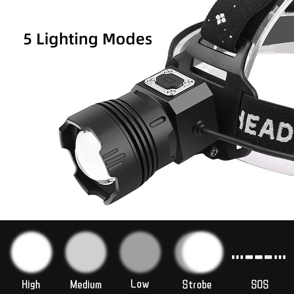 Linterna frontal LED recargable impermeable que evita caídas en senderismo y camping nocturno 2