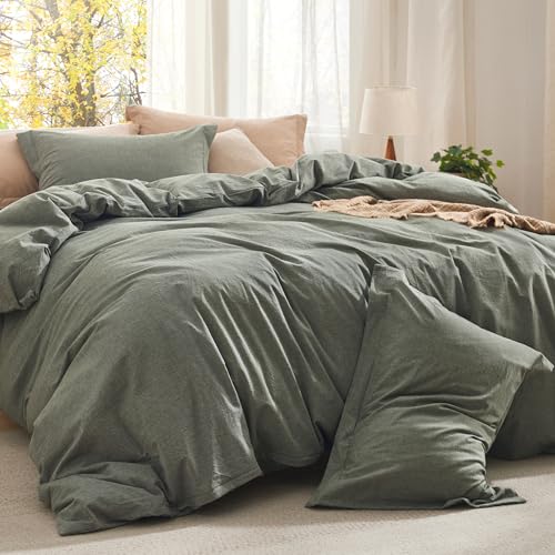 Bedsure Comforter Set Queen Size Grayish Olive Green – Cotton Fabric with Microfiber Inner Fill, Queen Comforter Set for All Seasons, 3 Pieces, 1 Comforter (90″x90″) and 2 Pillow Cases (20″x26″)